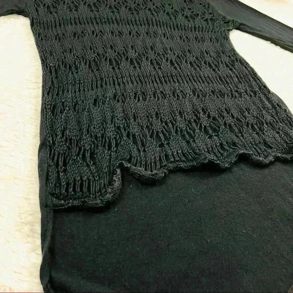 Zara Knit Black High Low 3/4 Sleeve Crochet Blouse Size M - Picture 6 of 11